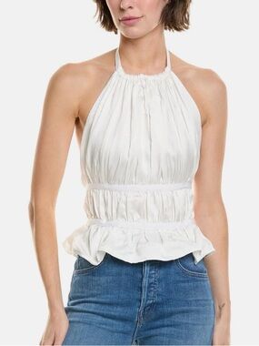 A324.White Halter Peplum Top